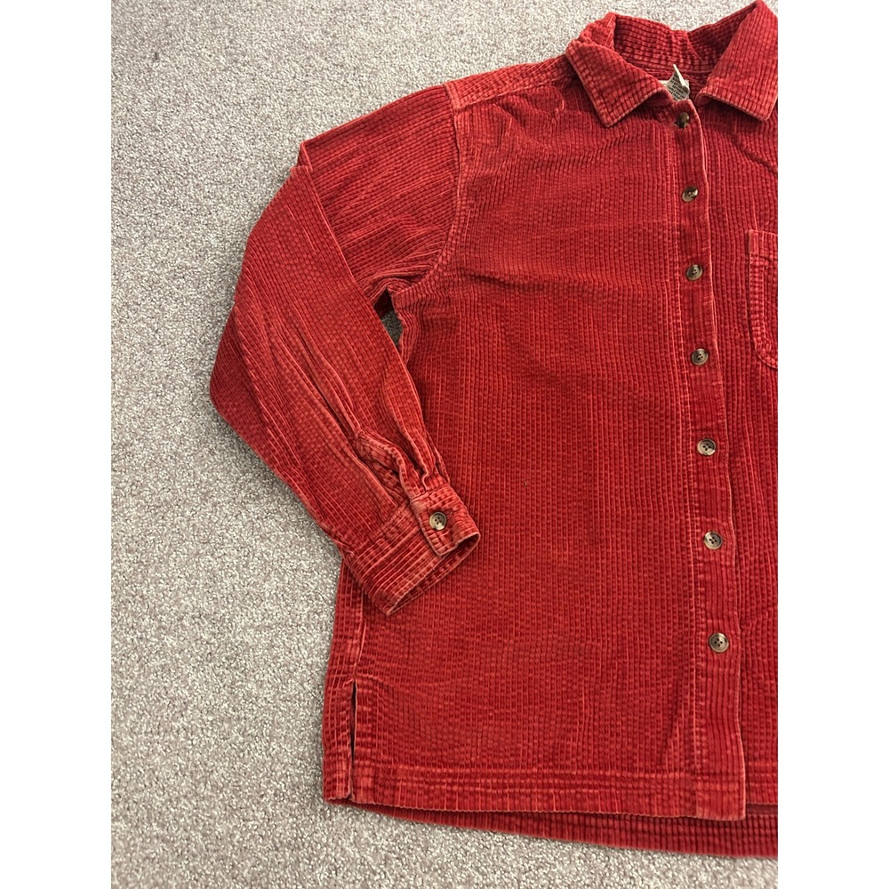 LL Bean Corduroy Button Down Shirt Womens Small Red Excellent Long Sleeve Cotton - Picture 2 of 11